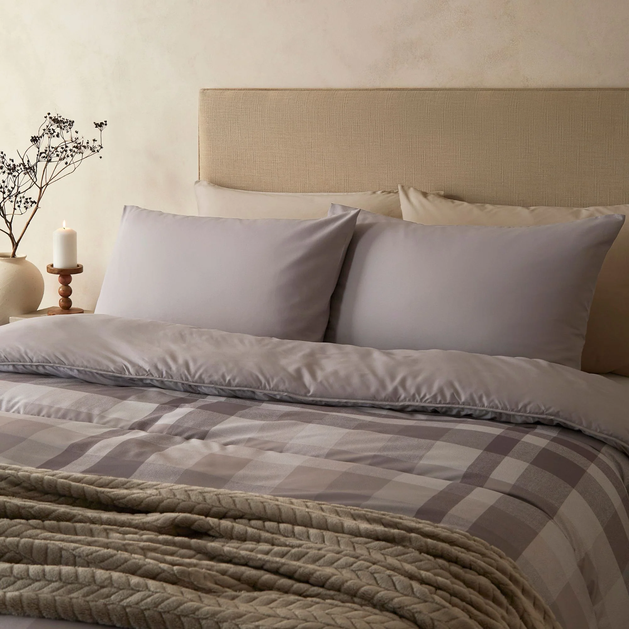 Night Lark® Natural Check Coverless Duvet Set - Image 2