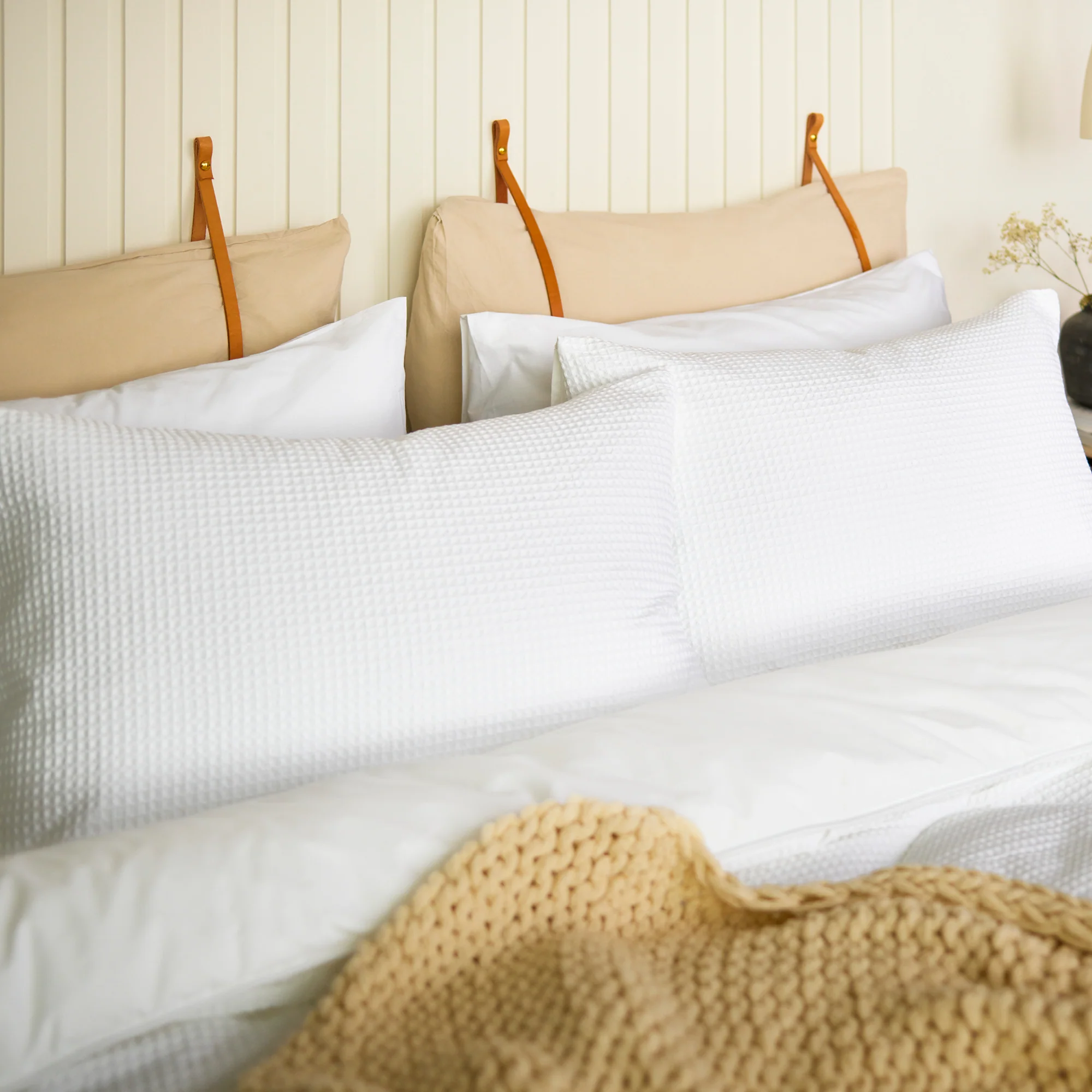 Night Lark®  Natural 100% Cotton Waffle Pair of Pillowcases - Image 4