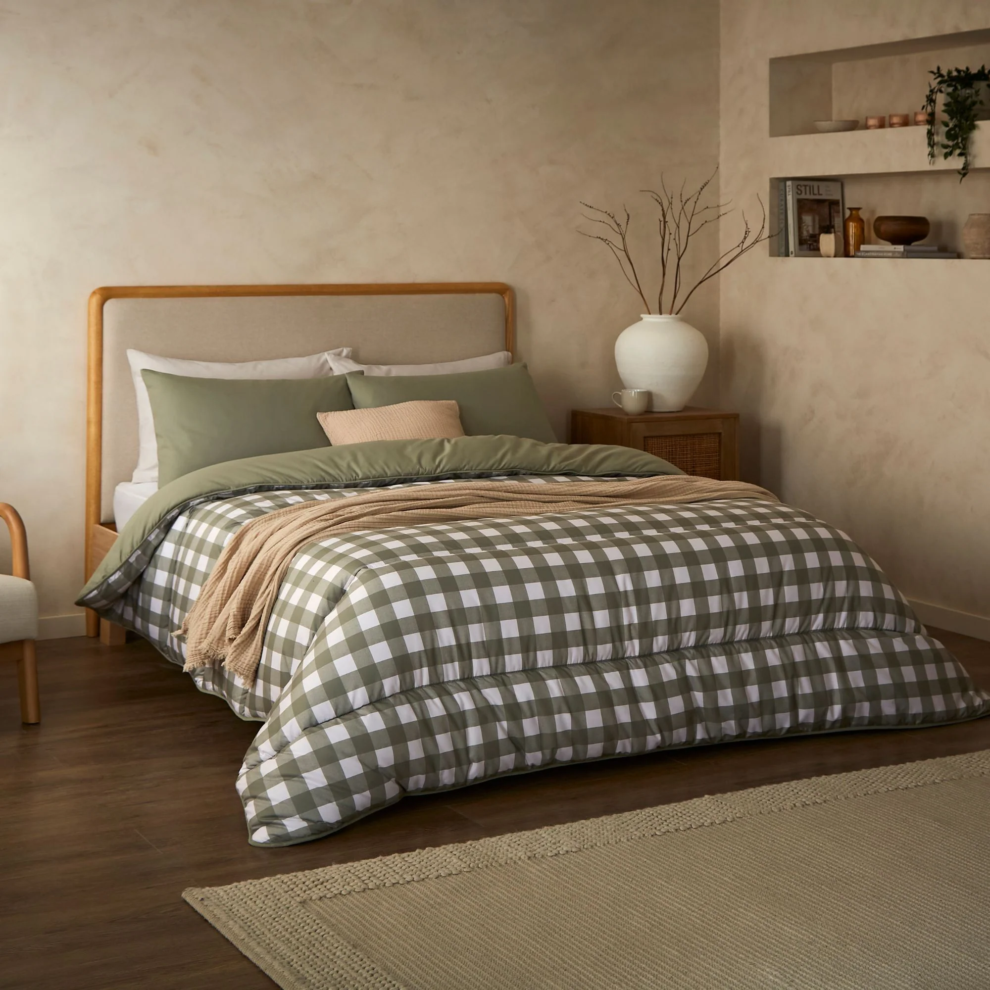 Night Lark® Olive Gingham Coverless Duvet Set