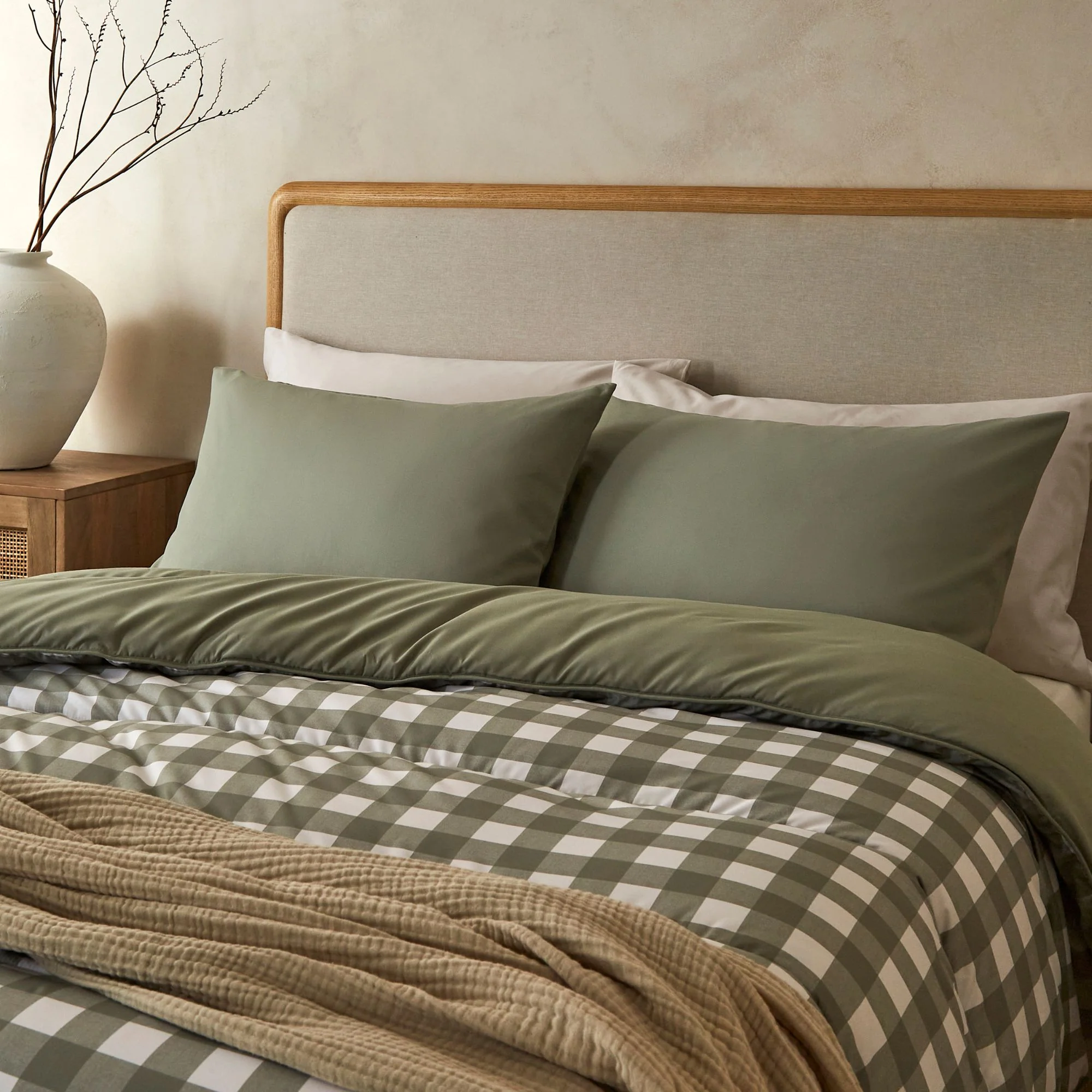 Night Lark® Olive Gingham Coverless Duvet Set - Image 2