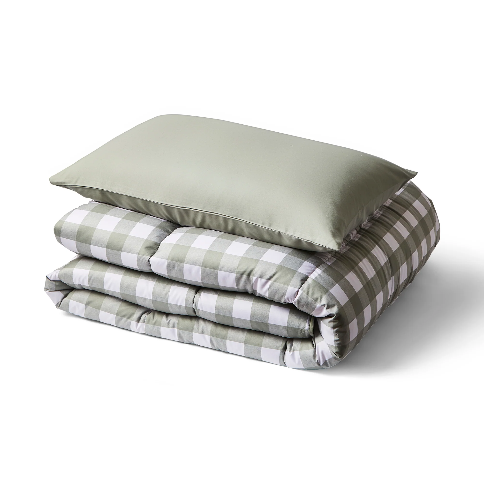 Night Lark® Olive Gingham Coverless Duvet Set - Image 4